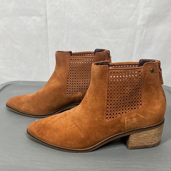 Cole Haan Brown Val Perforated Suede Ankle Boots in British Tan Suede. - Picture 5 of 12
